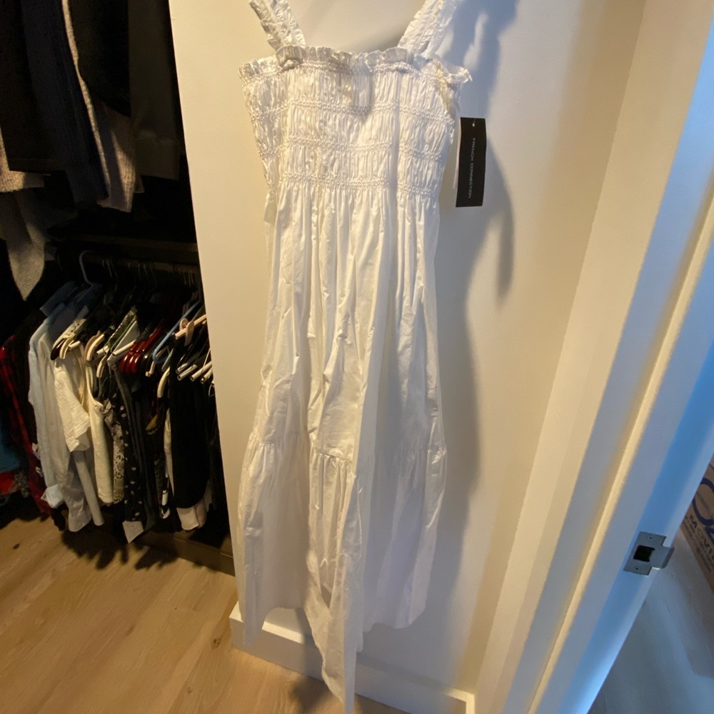 French Connection white linen tiered maxi dress